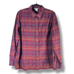 Duluth Trading Womens Sz XL Free Swingin' Plaid Flannel Button Up Shirt Cotton